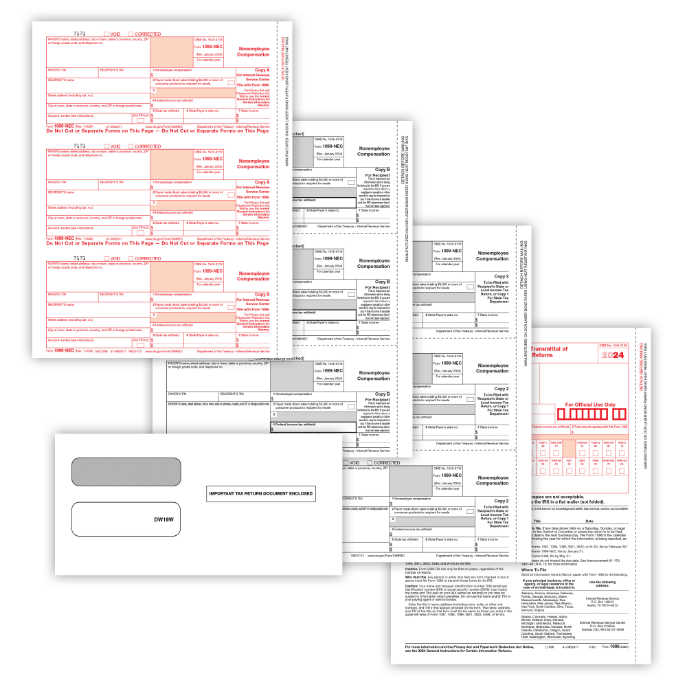 ComplyRight® 1099-NEC Tax Forms, 5-Part, 3-Up, Copies A/B/C,