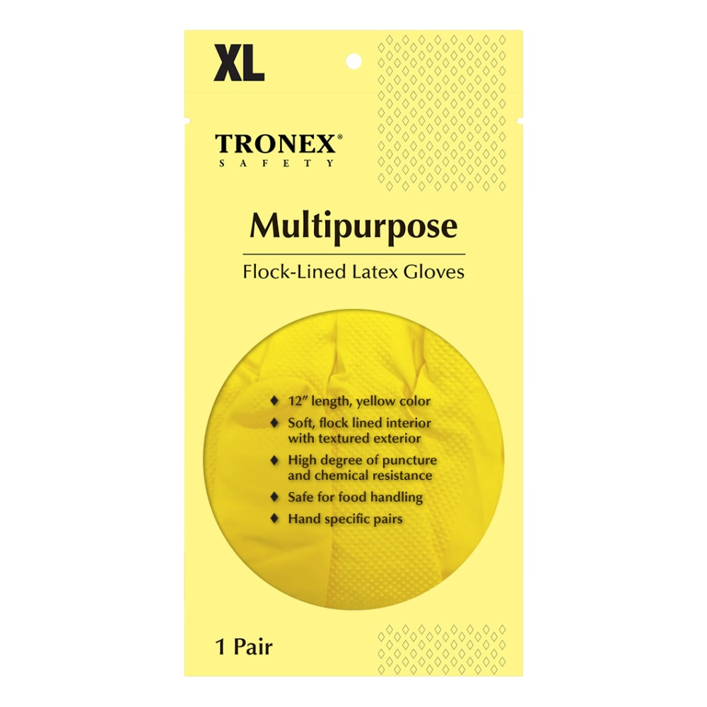 Tronex Flock-Lined Rubber Latex Multipurpose Gloves, X-Large,