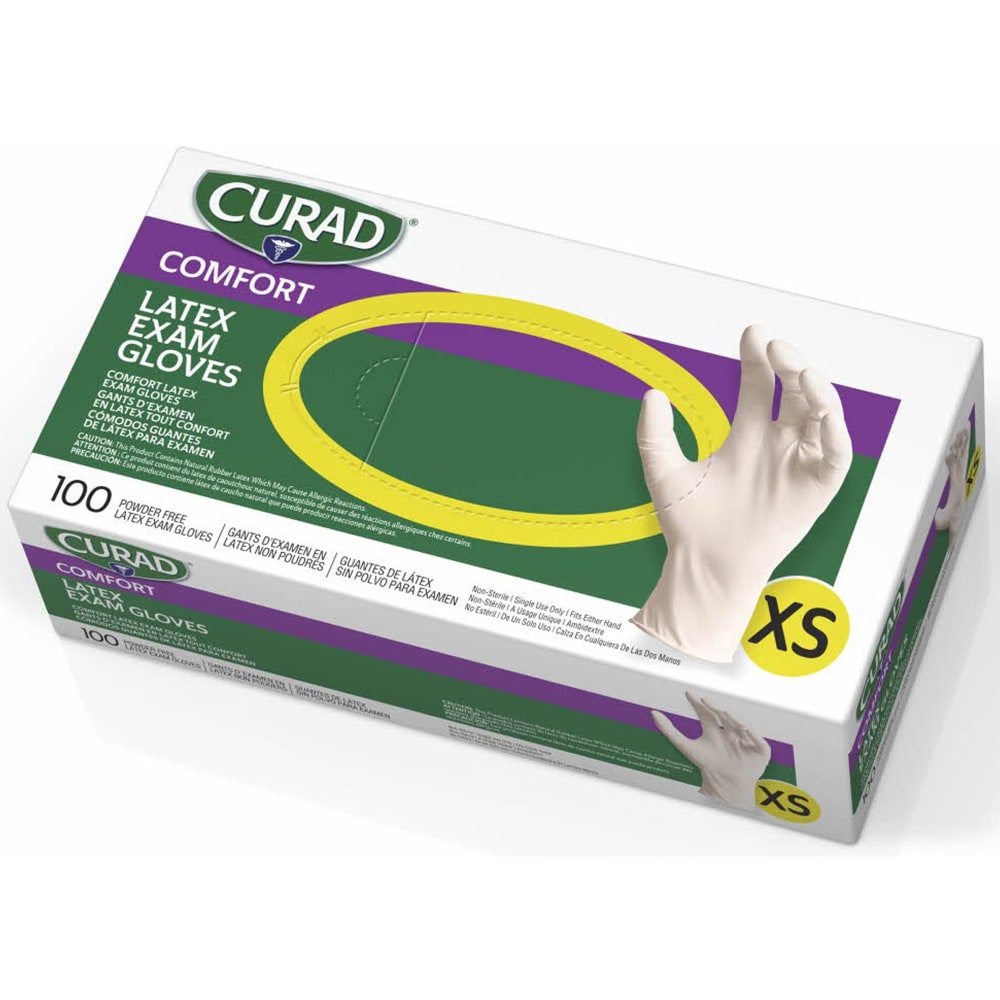 Medline Powder-Free Latex Exam Gloves, X-Small, White, Box