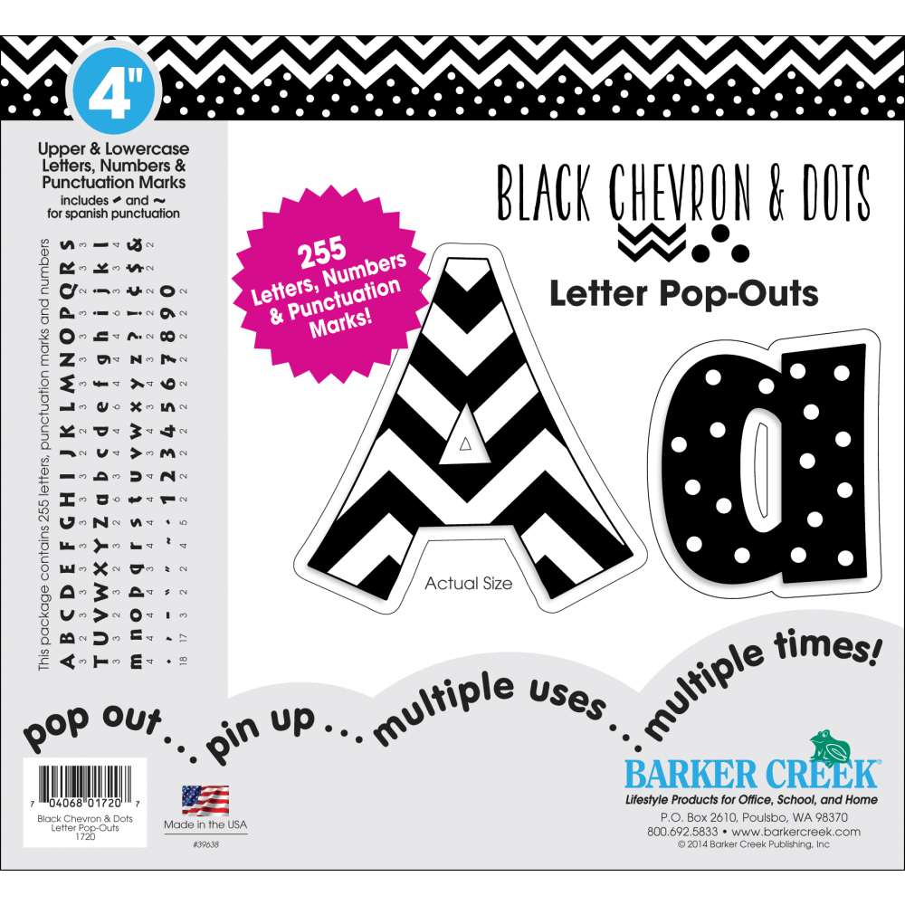 Barker Creek® Letter Pop-Outs, 4", Black Chevron And