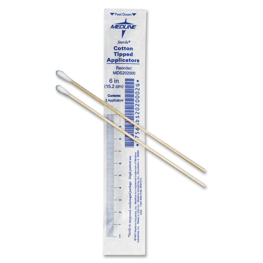 Medline Cotton Tip Applicators, 3", Sterile, White, Box