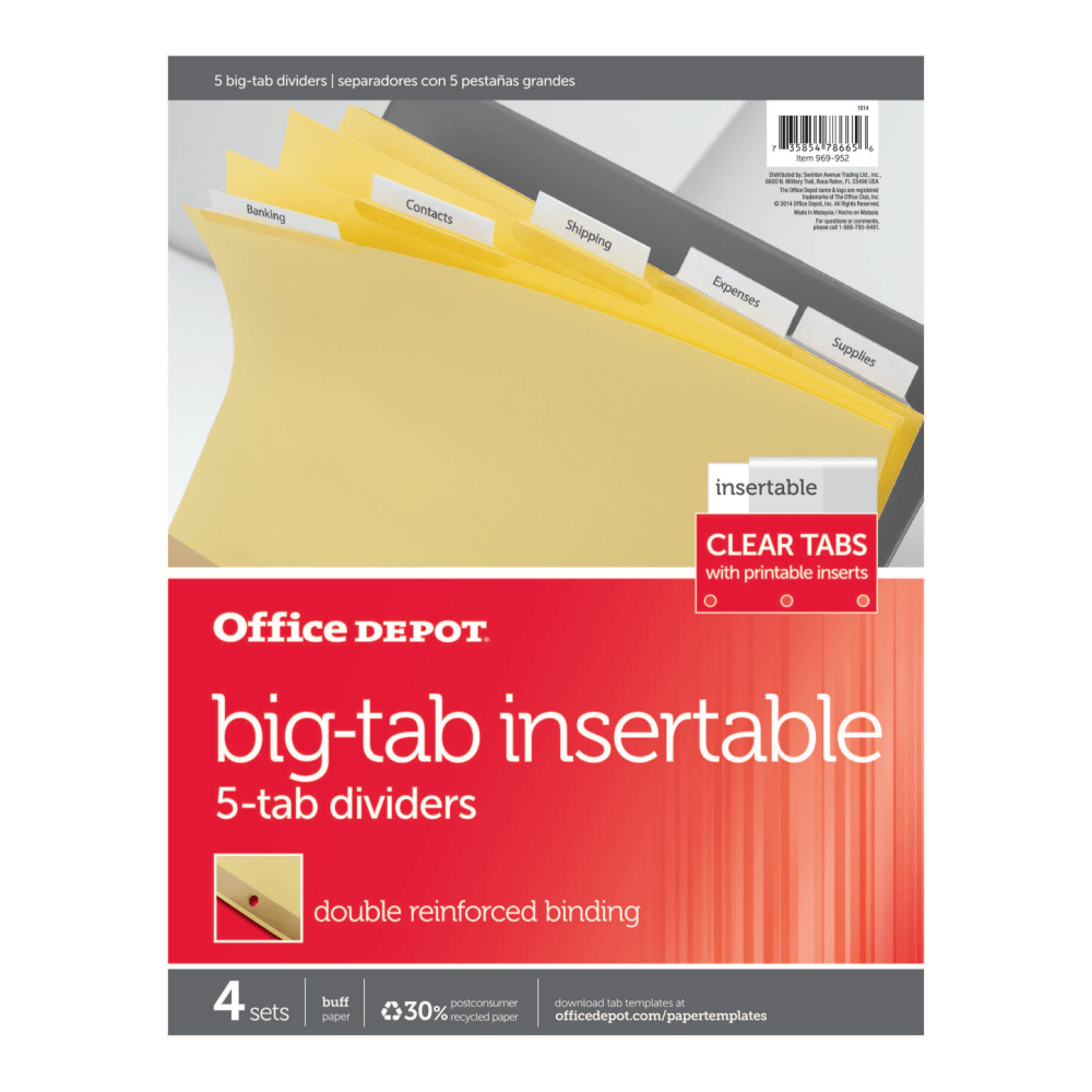 Office Depot® Brand Insertable Dividers With Big Tabs,