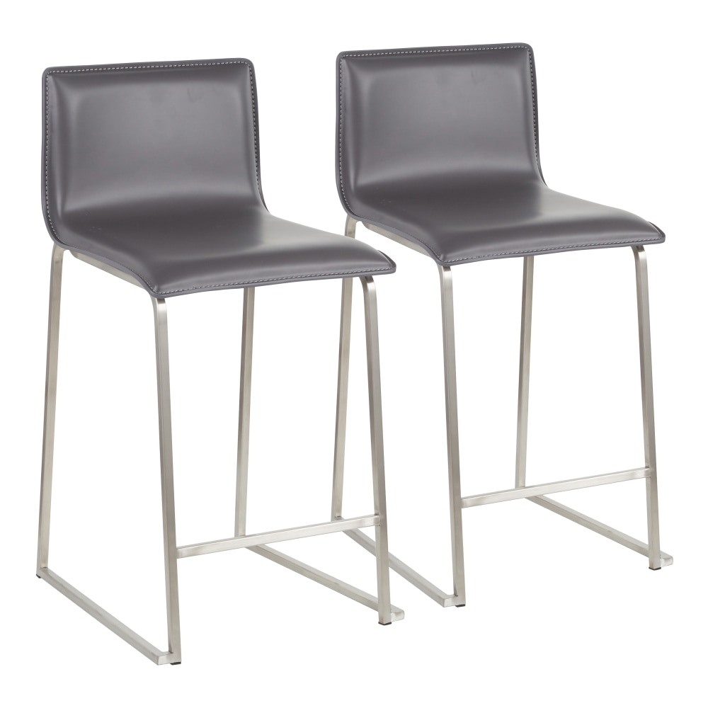 LumiSource Mara Counter Stools, Gray/Stainless Steel, Set Of