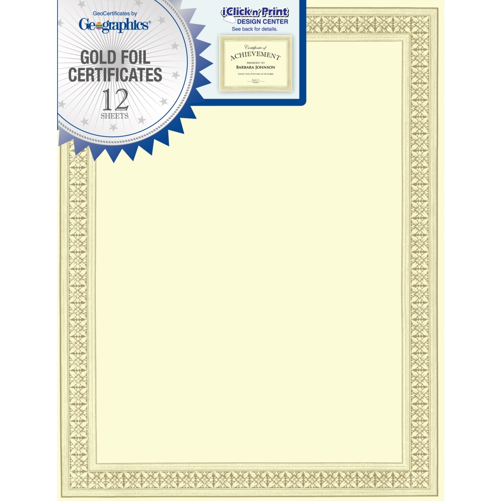 Geographics Foil Certificates, 8-1/2" x 11", Gold