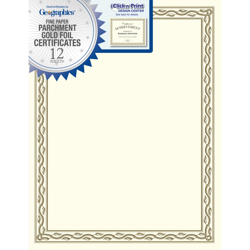 Geographics Parchment Certificates, 8-1/2" x 11",