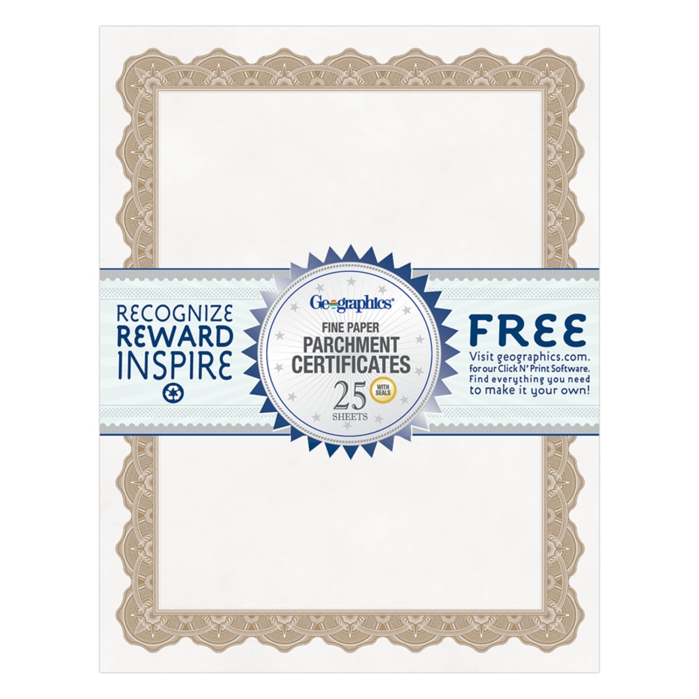 Geographics Parchment Certificates, 8-1/2" x 11",