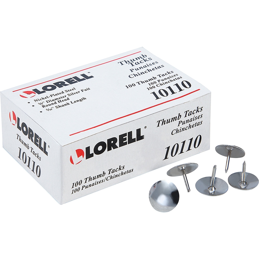 Lorell® 5/16" Steel Thumb Tacks, Silver, Pack of