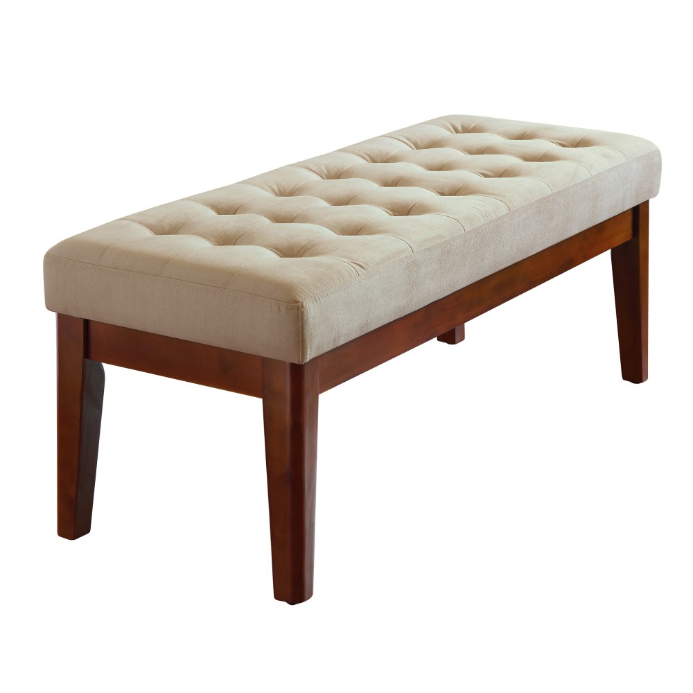 Elle Décor Claire Tufted Bench, Vanilla Cream/Brown