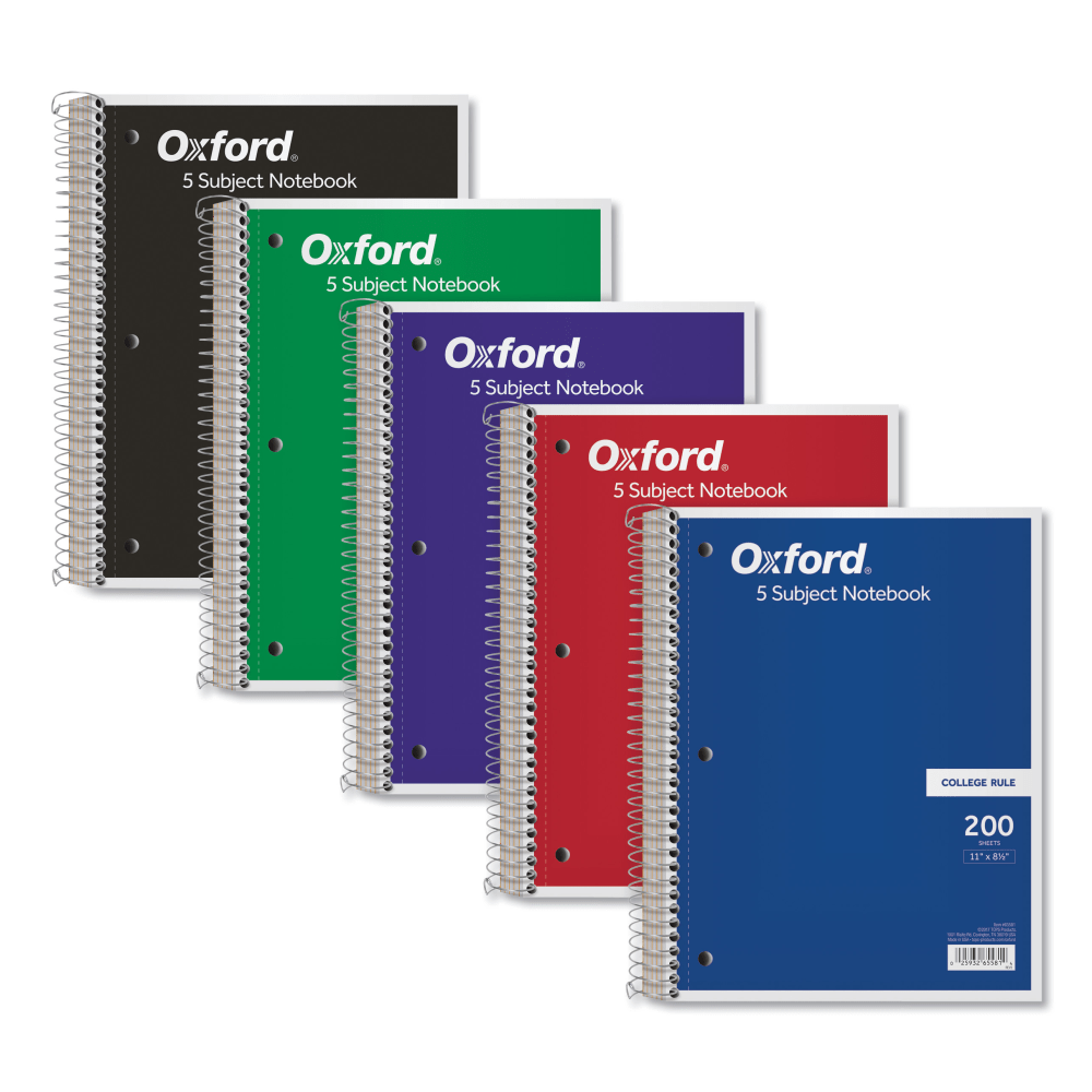 Oxford® 5-Subject Coil-Lock Wire-Bound Notebook, 8-1/2" x