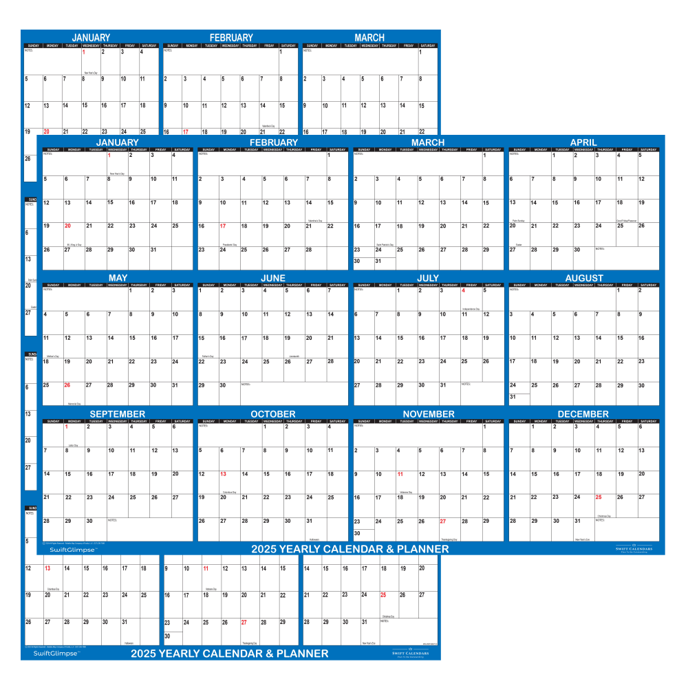 2025 SwiftGlimpse Reversible Yearly Wall Calendar, 24” x