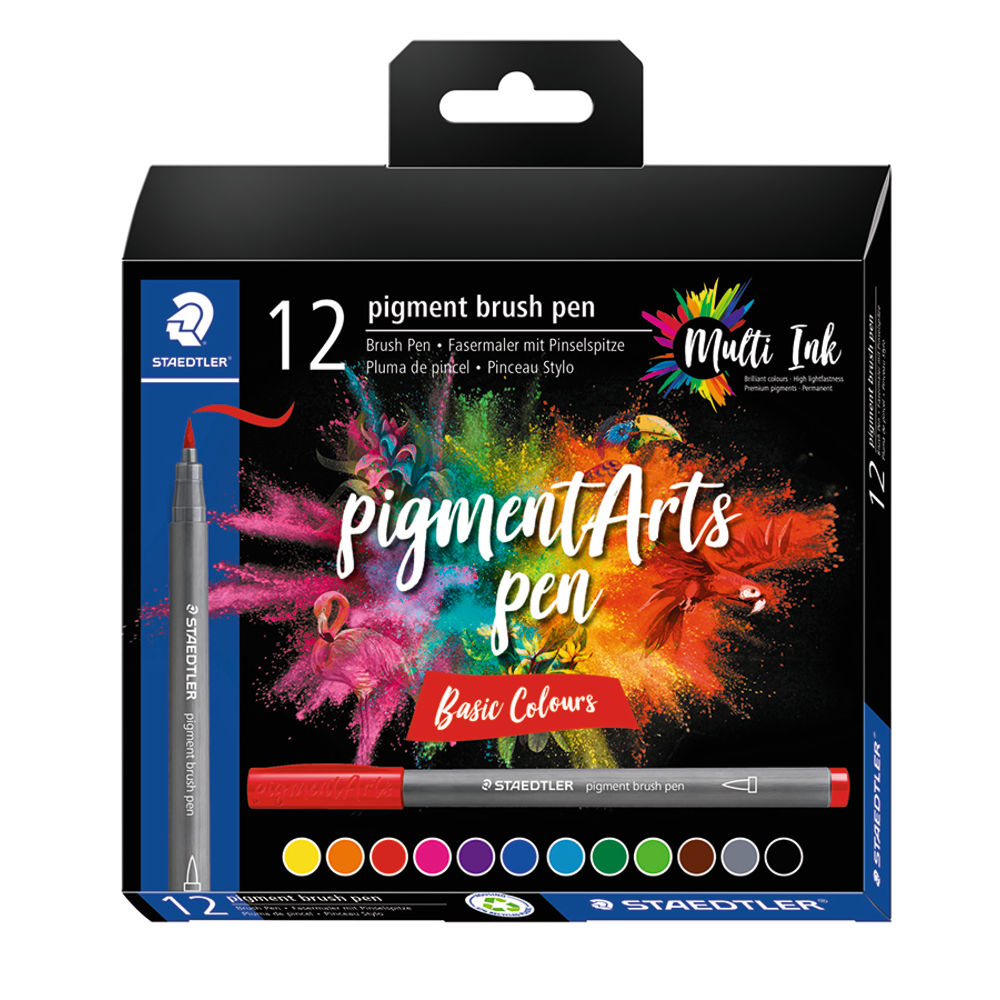 Staedtler Pigment Brush Pens, Basic Colors, Set Of