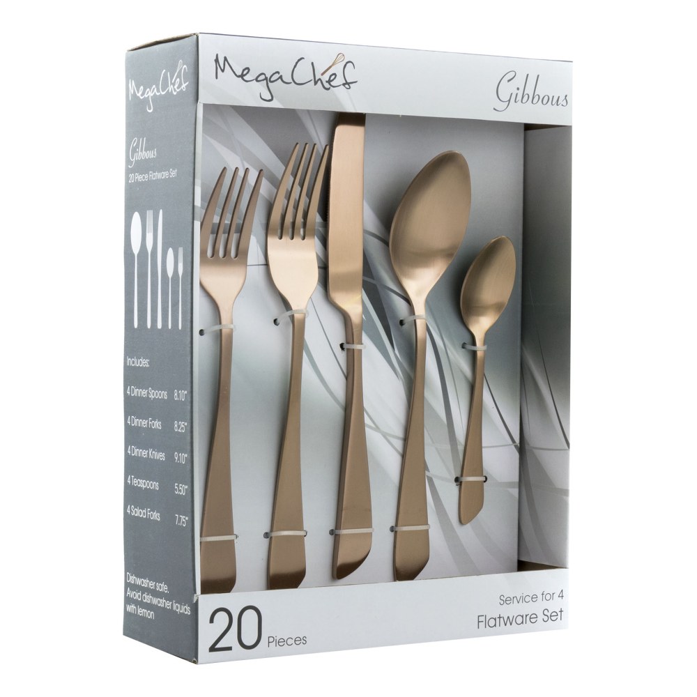 MegaChef Gibbous Stainless-Steel 20-Piece Flatware Utensil Set,