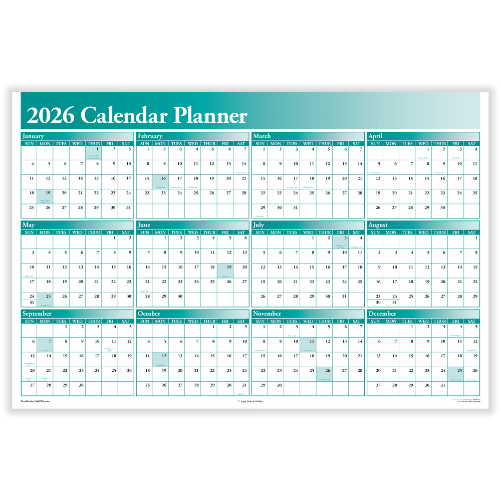 ComplyRight® 2026 Calendar Planner, 36" x 24", Green