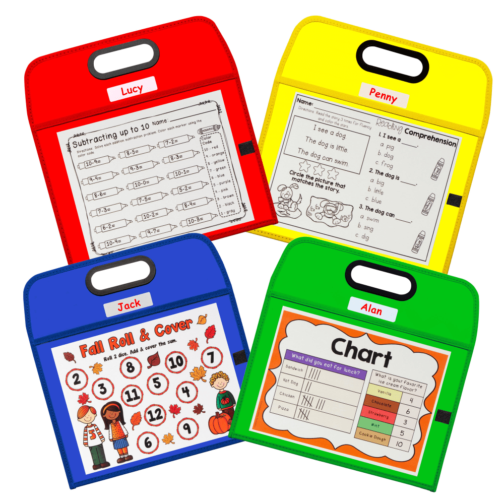 C-Line Portable Dry-Erase Pockets, 10" x 13", Assorted