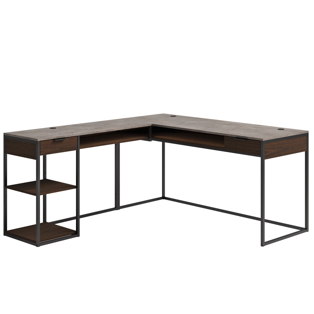Sauder® International Lux 66"W L-Computer Desk, Umberwood/Black