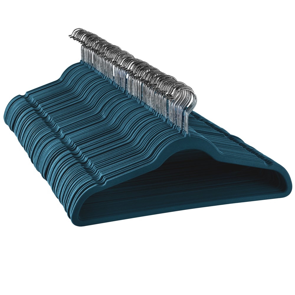Elama Velvet Slim-Profile Heavy-Duty Hangers, Blue, Pack Of