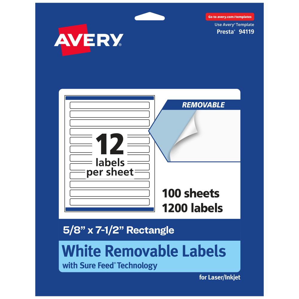 Avery® Removable Labels With Sure Feed®, 94119-RMP100, Rectangle,