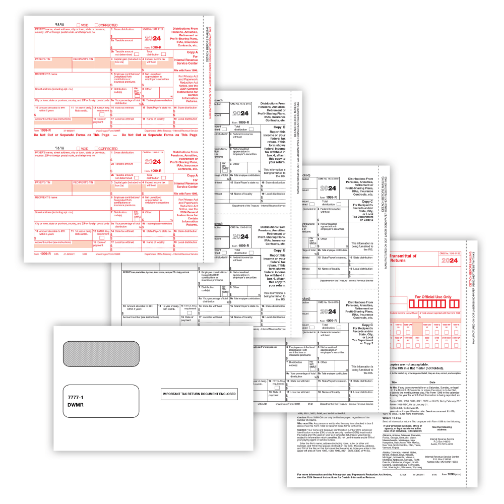 ComplyRight® 1099-R Tax Forms Set, 4-Part, 2-Up, Copies