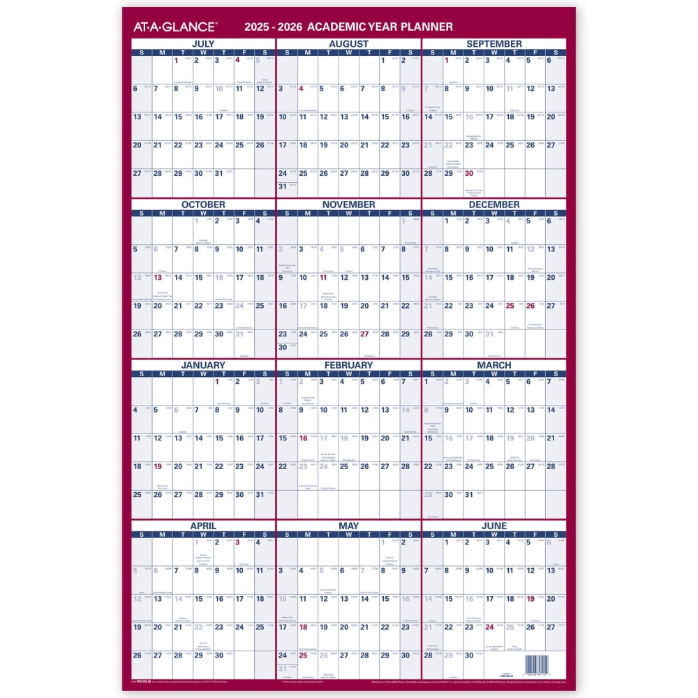 AT-A-GLANCE® Vertical Reversible Erasable Academic and Regular