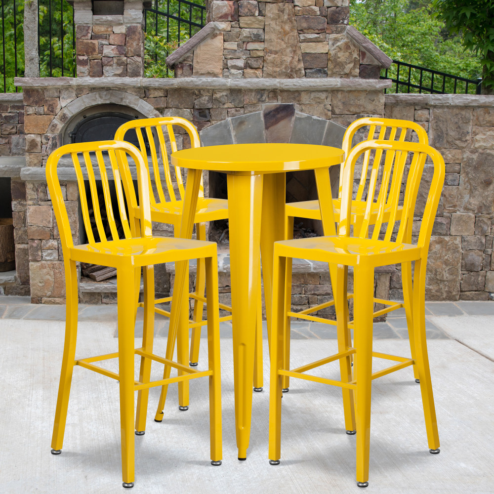 Flash Furniture Commercial-Grade Round Metal Indoor-Outdoor Bar