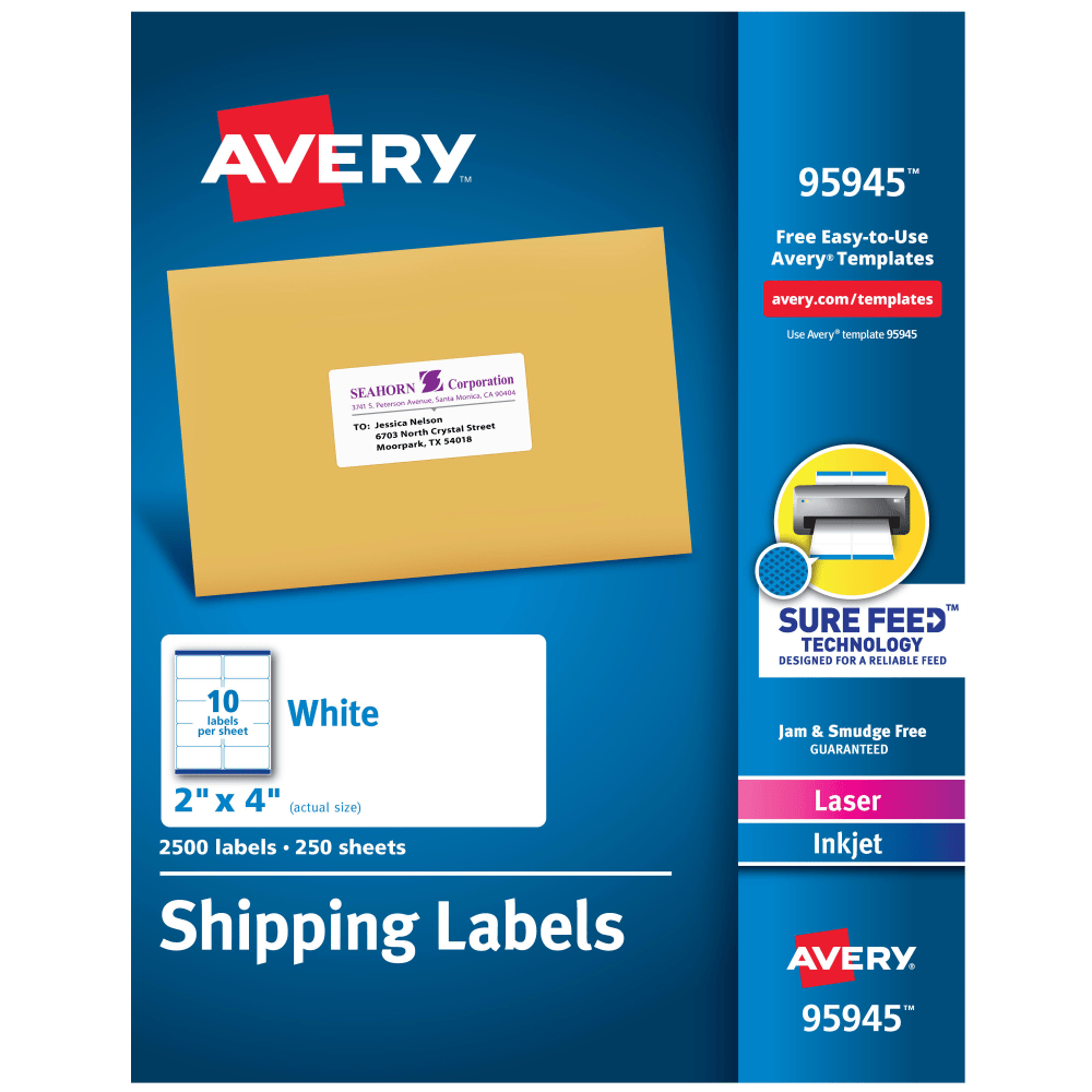 Avery® Shipping Labels With Sure Feed® Technology, 95945,