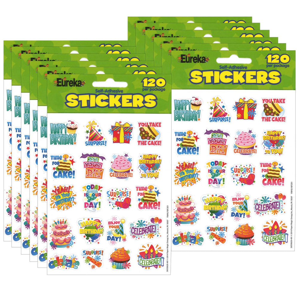 Eureka Theme Stickers, Birthday, 120 Stickers Per Pack,