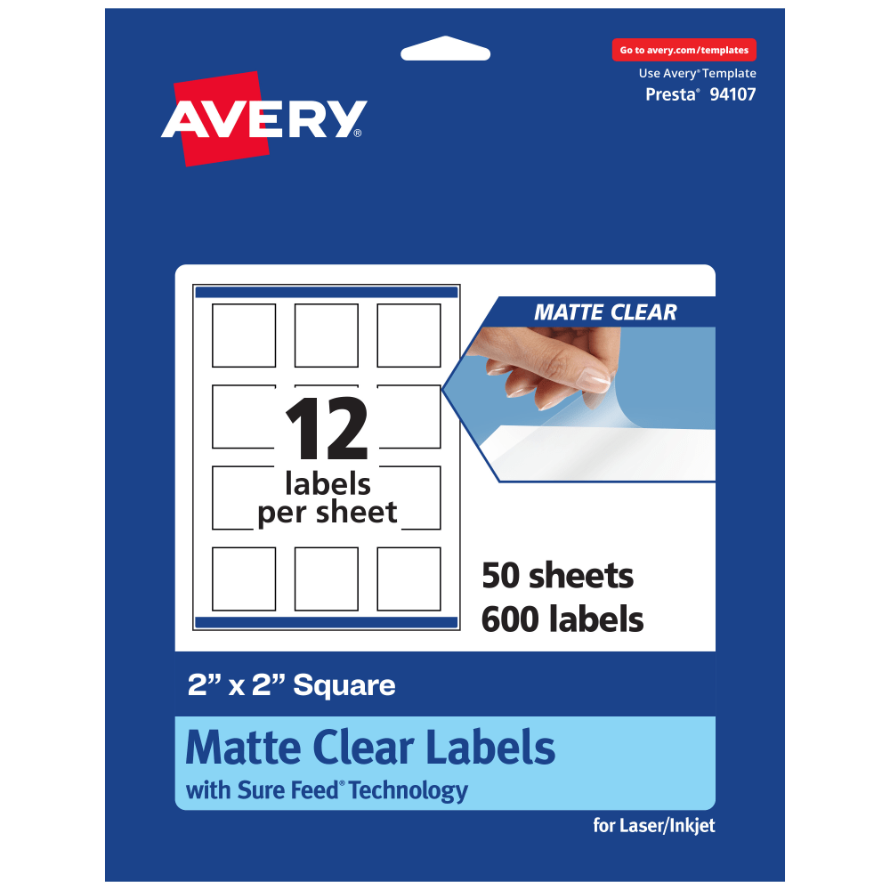 Avery® Permanent Labels With Sure Feed®, 94107-CMF50, Square,