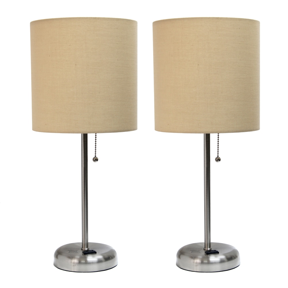 LimeLights Brushed Steel Stick Lamp with Charging Outlet