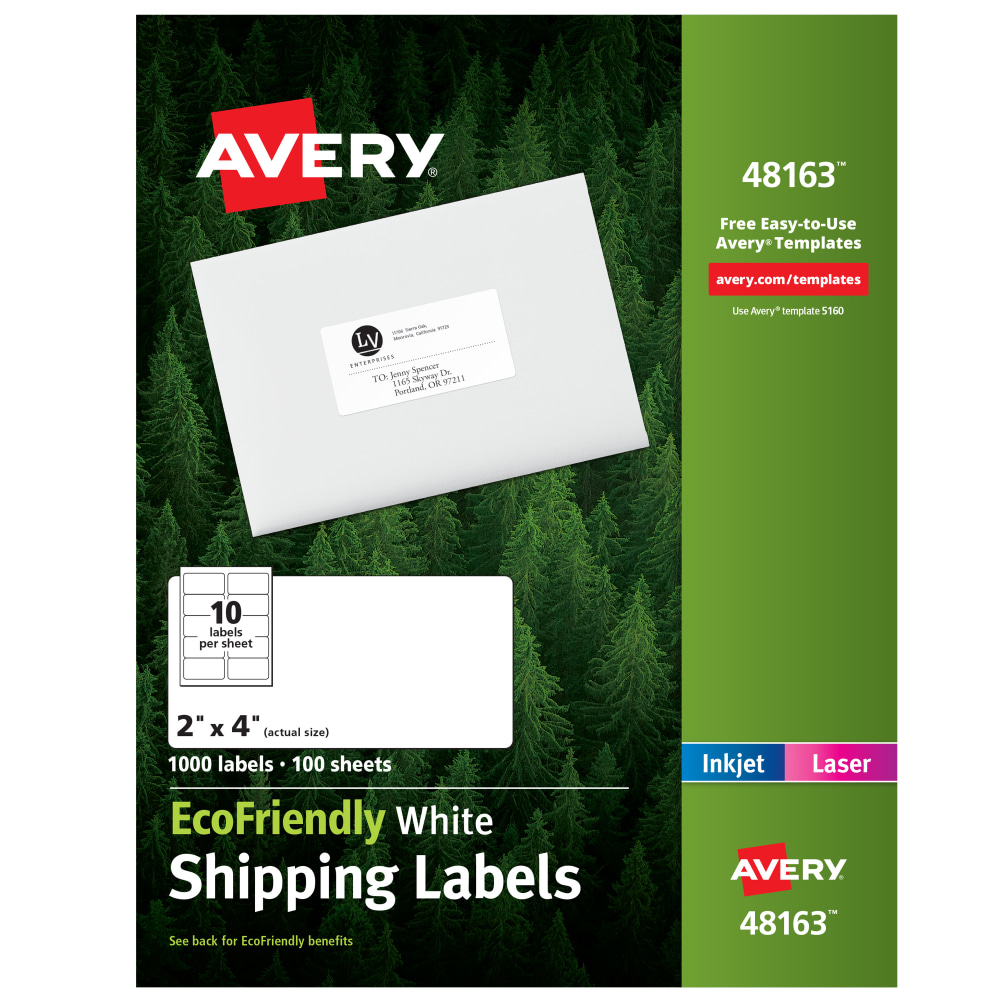 Avery® EcoFriendly Permanent Shipping Labels, 48163, 2" x