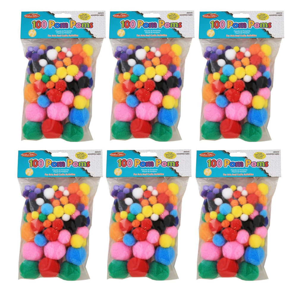 Charles Leonard Pom-Poms, Assorted Colors, 100 Pom-Poms Per