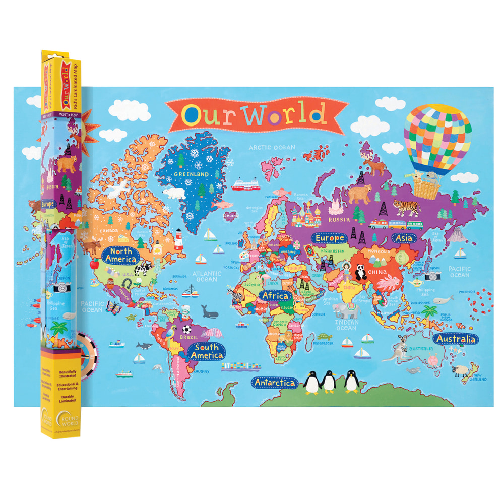 Round World Products Kid's Wall Map, World, 24"