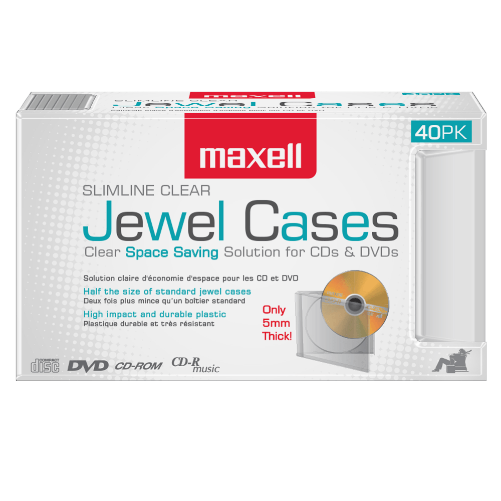 Maxell CD-365 Slimline Jewel Cases, Clear, Pack Of