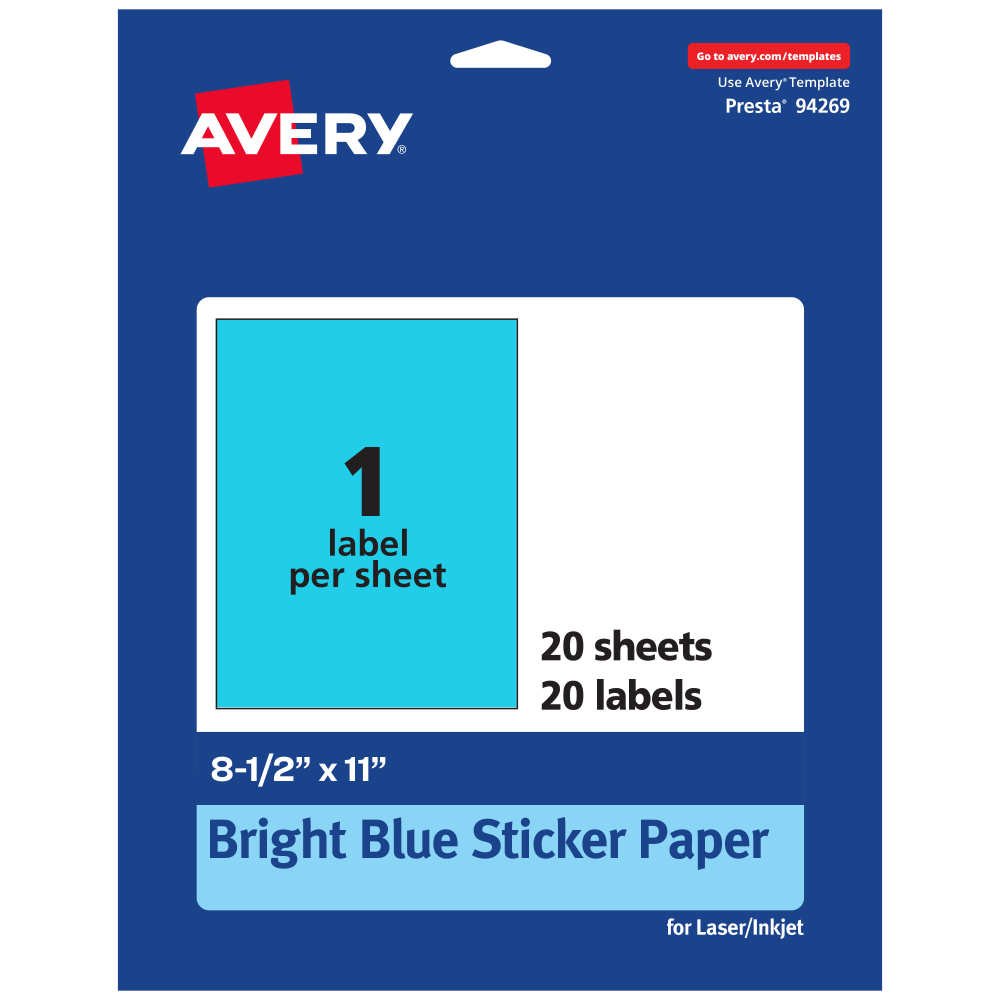 Avery® Printable Sticker Paper, 94269-BBP20, Rectangle,
