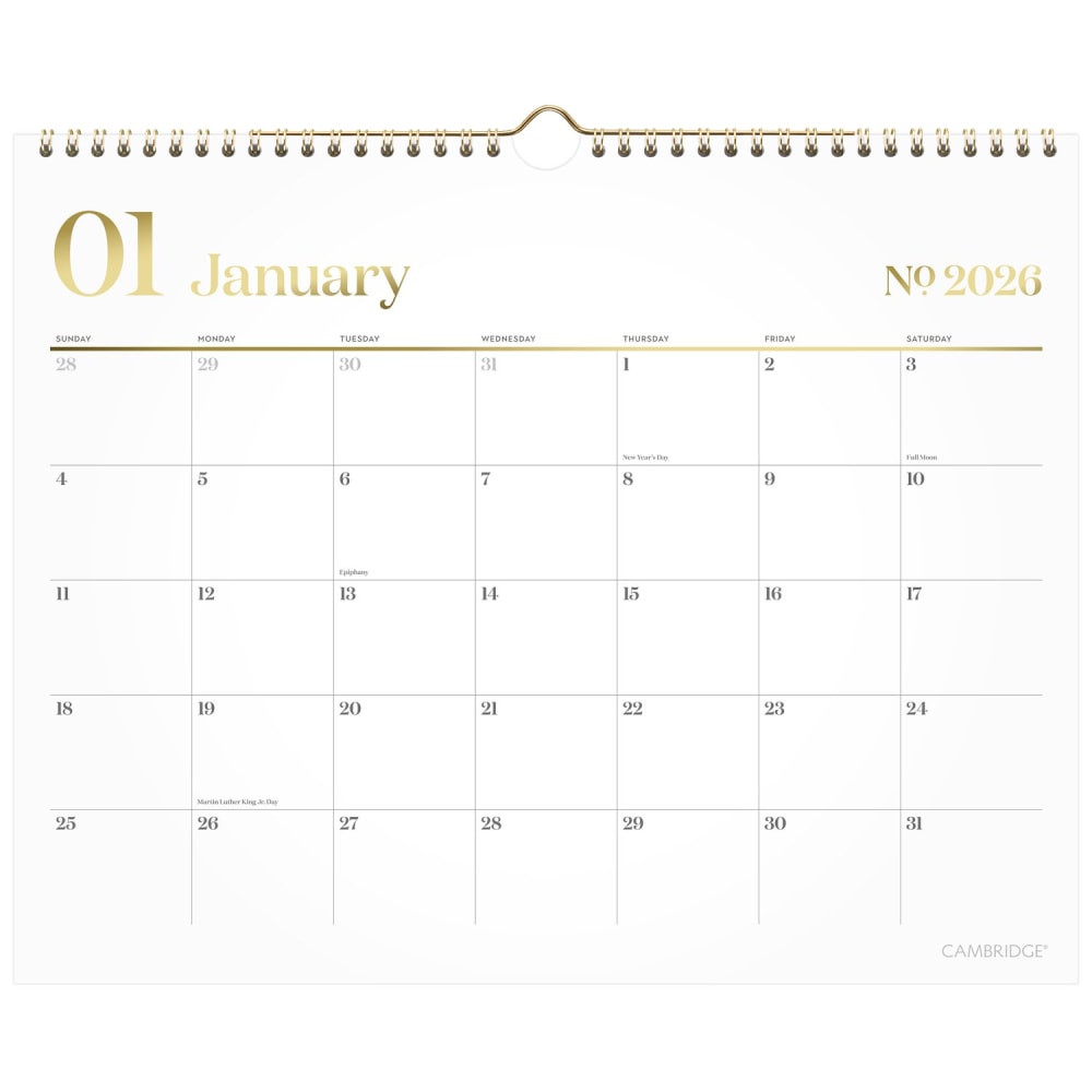 Cambridge® WorkStyle® 2026 Monthly Wall Calendar, White, Medium,