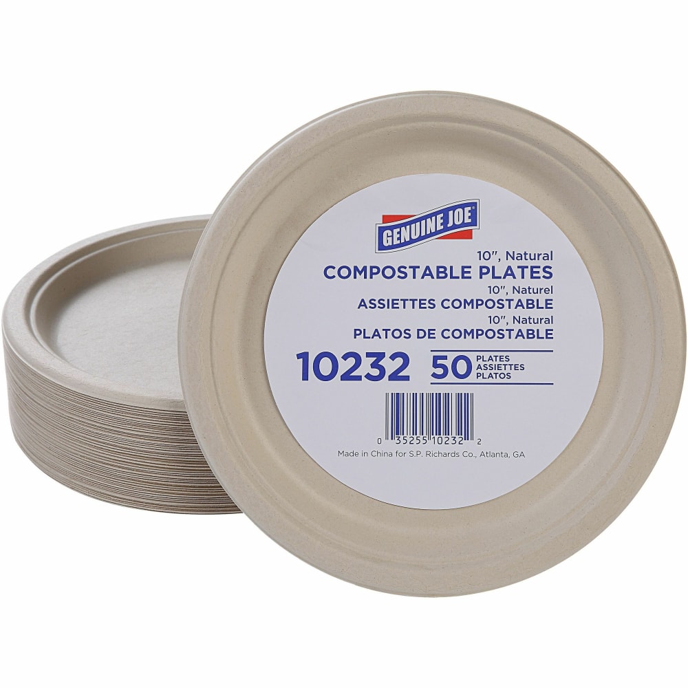 Genuine Joe 10" Compostable Plates - Breakroom, Office