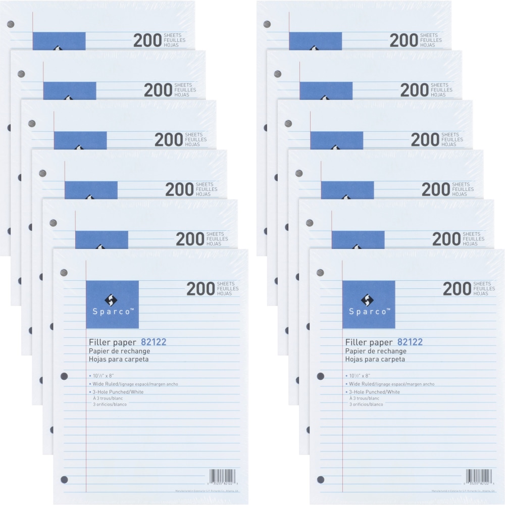 Sparco™ 3HP Notebook Filler Paper, 8" x 10.5",