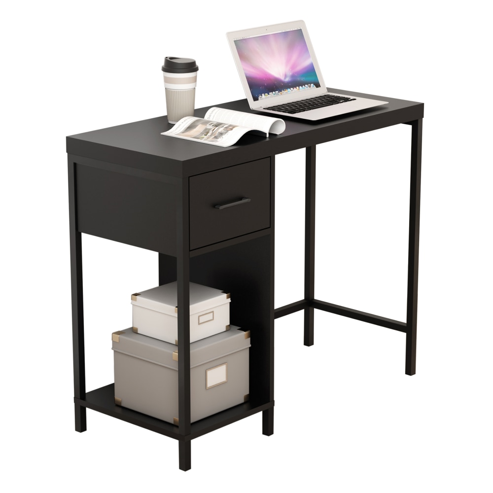 Homenations 36"W Wood/Metal Student Desk With Storage, Black