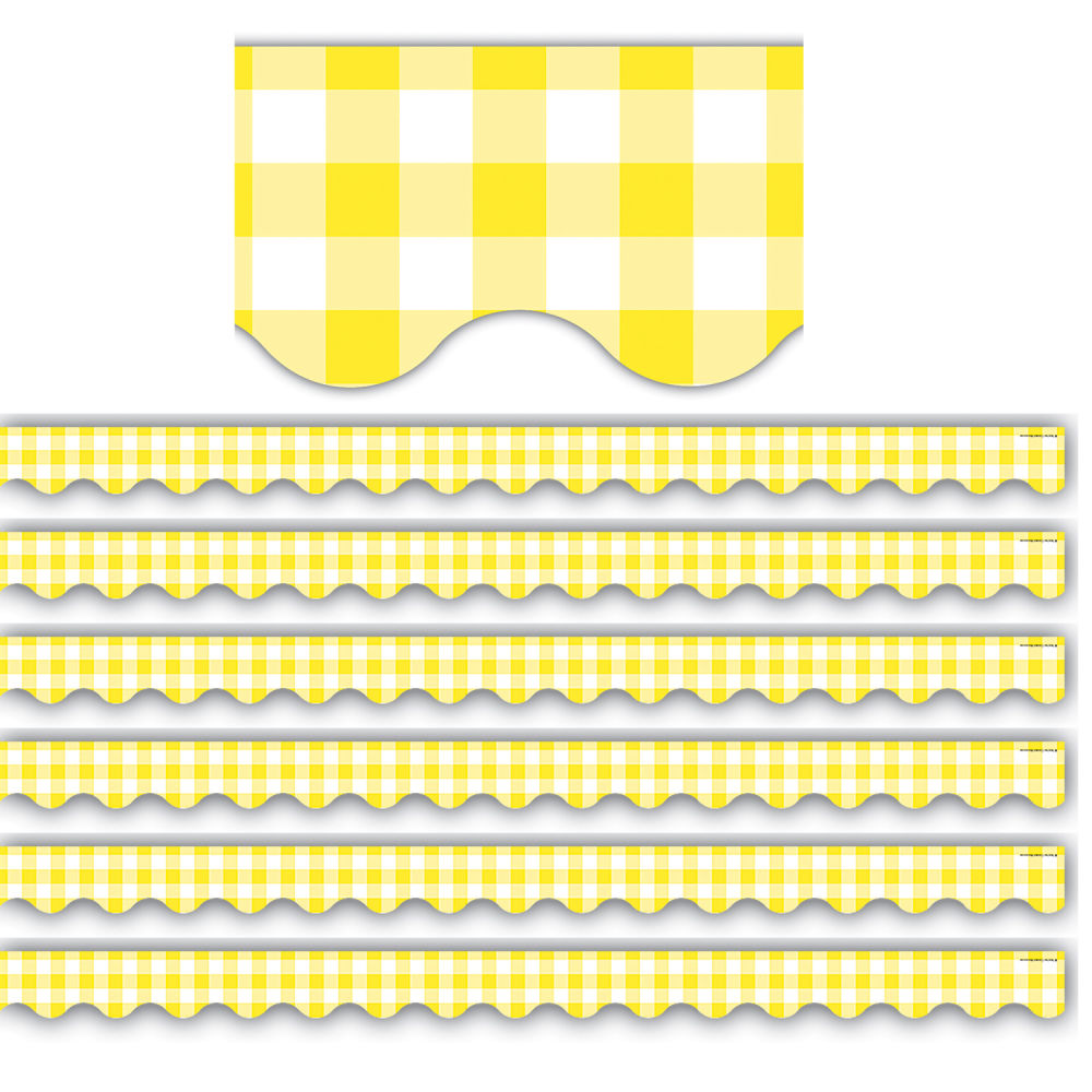 Teacher Created Resources Scalloped Border Trim, Yellow Gingham,