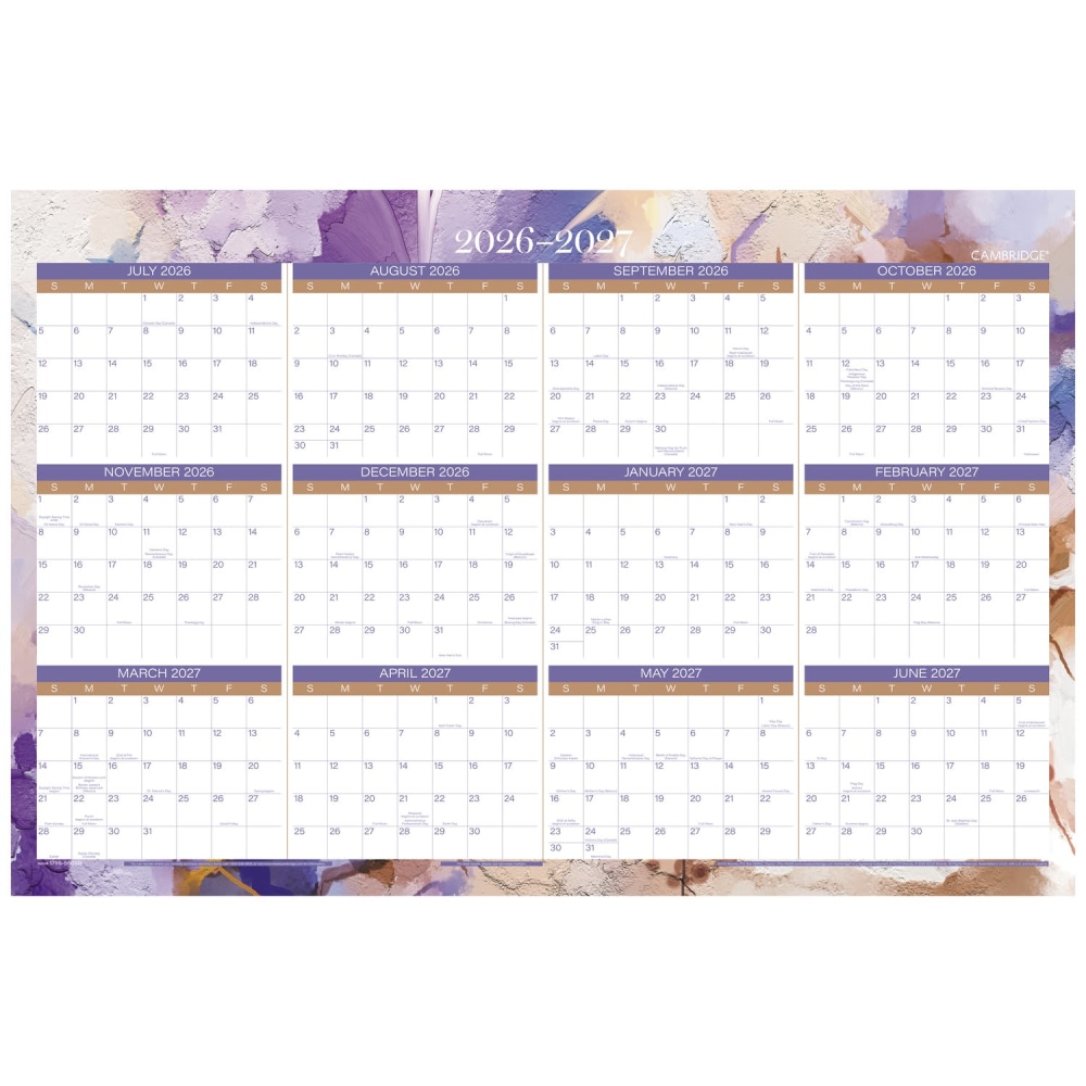 Mead Cambridge® Susan 2026-2027 Erasable Wall Calendar,