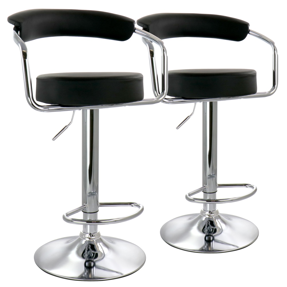 Elama Faux Leather Retro Adjustable Bar Stools, Black/Chrome,