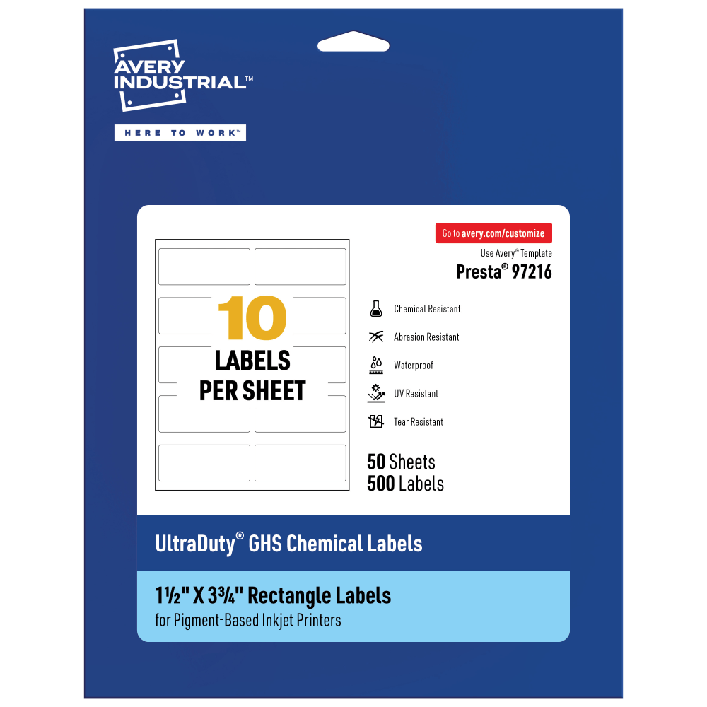 Avery® Ultra Duty® Permanent GHS Chemical Labels, 97216-WMUI50,