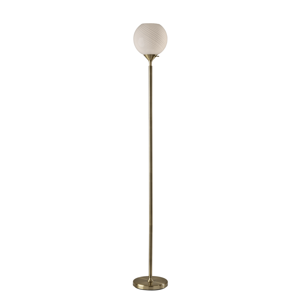 Adesso Swirl Torchiere, Antique Brass with White Swirl