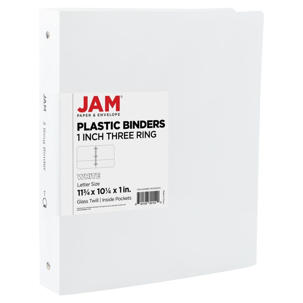 JAM PAPER 3 Ring Plastic Binder, 1 inch,