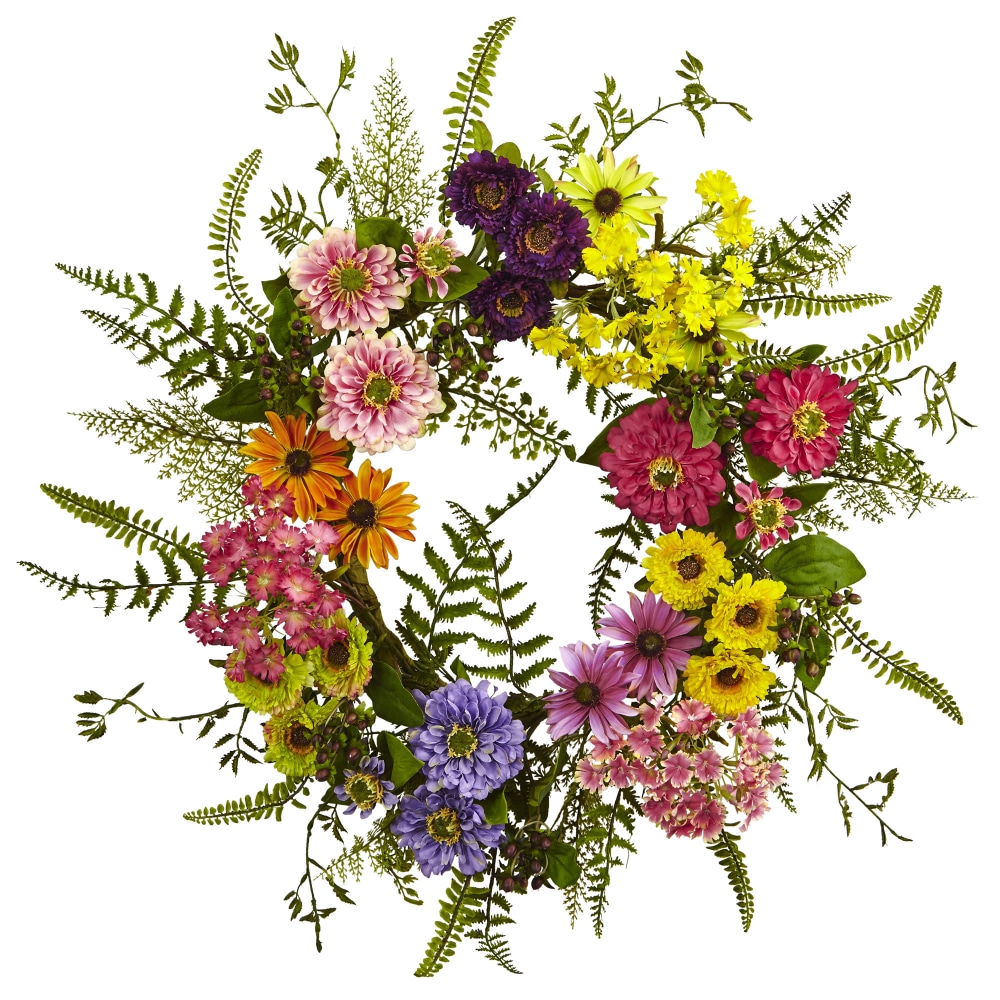 Nearly Natural Polyester Mixed Flower Wreath, 22",