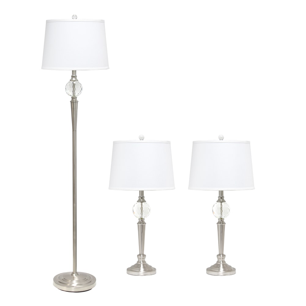 Laila Home Crystal Drop Lamp Set, White Shades/Brushed
