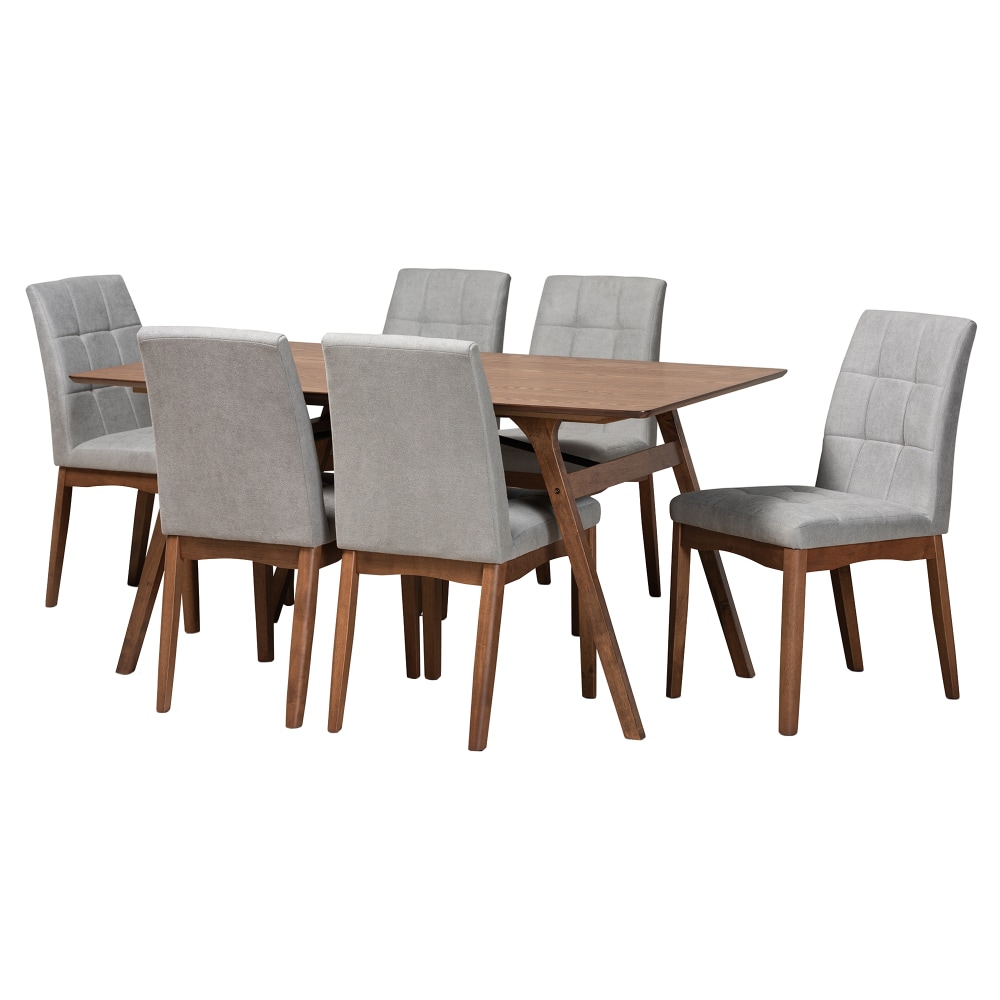 Baxton Studio Tara 7-Piece Dining Set, Light Gray/Walnut