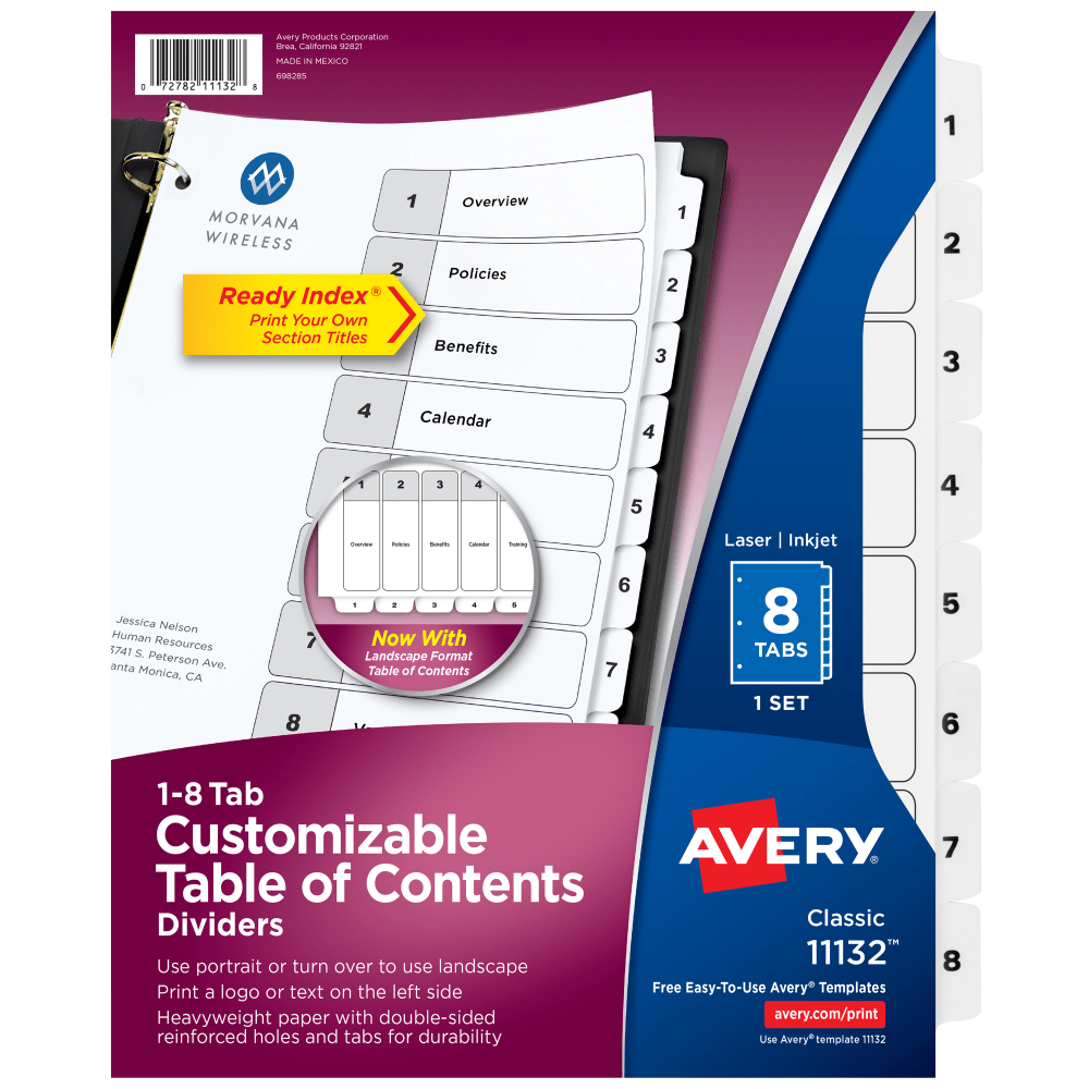 Avery® Ready Index® 1-8 Tab With Customizable Table