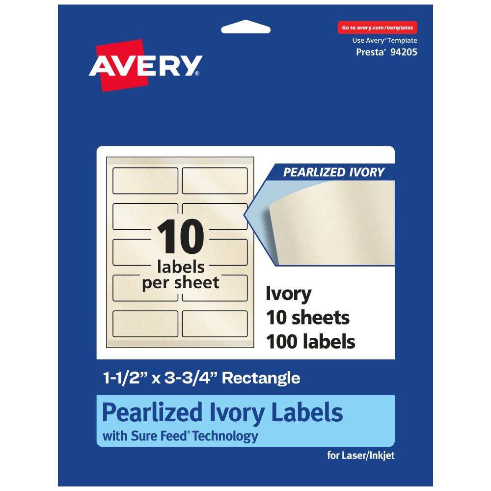 Avery® Pearlized Permanent Labels With Sure Feed®, 94205-PIP10,