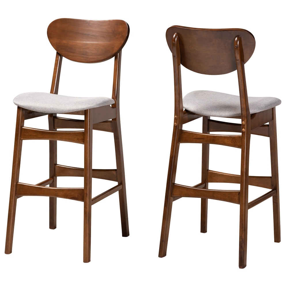 Baxton Studio Katya Bar Stools, Gray/Walnut Brown, Set
