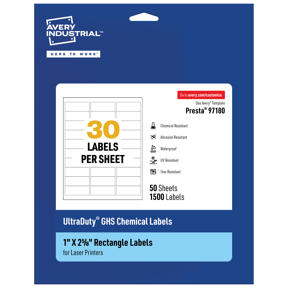 Avery® Ultra Duty® Permanent GHS Chemical Labels, 97180-WMU50,